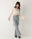 【身長別デニム】スリットタイトデニムパンツ