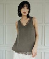 anuans レーストリムカップイントップス アニュアンス トップス ノースリーブ・タンクトップ カーキグリ…