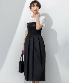 【SALE／50%OFF】23区 【洗える】ブライトナイロンワッシャー ニットコンビワンピース ニジュウサンク ワンピース・ドレス ワンピース ブラック カーキグリーン【送料無料】