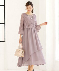 AddRouge ＜レース八分袖＞ドレス ワンピース ロング丈 結婚式 演奏会 お呼ばれ アッドルージュ ワンピース・ドレス ワンピース ブラック グレー ブルー ネイビー ピンク【送料無料】