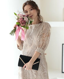 PREFERIR 刺繍レースバックリボン結婚式パーティードレス プレフェリール ワンピース・ドレス ドレス パープル グレー ベージュ ネイビー ピンク ブラック【送料無料】