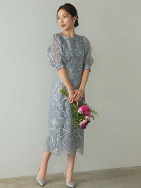 PREFERIR 刺繍レースバックリボン結婚式パーティードレス プレフェリール ワンピース・ドレス ドレス パープル グレー ベージュ ネイビー ピンク ブラック【送料無料】