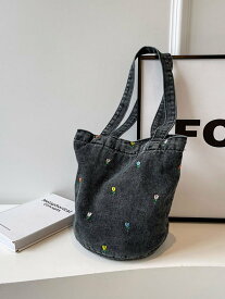 【SALE／35%OFF】Doux Belle 花柄デザインデニムトートバッグ ドゥー・ベル バッグ トートバッグ ブラック ネイビー