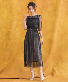 【SALE／55%OFF】DRESS+ チュールドレス ワンピース シアー 5分袖 ミモレ丈 プリー 結婚式 パーティードレス ドレスプラス ワンピース・ドレス ドレス グリーン ピンク ベージュ【送料無料】