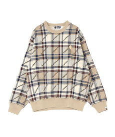 A BATHING APE A BATHING APE LOGO CHECK PATTERN CREWNECK ア ベイシング エイプ トップス スウェット・トレーナー ベージュ【送料無料】