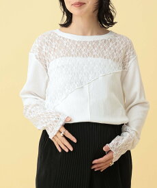 LEPSIM 【産前・産後対応】マタニティ/レース切り替えプルオーバー レプシィム マタニティウェア・ベビー用品 マタニティトップス ブラック ホワイト【送料無料】