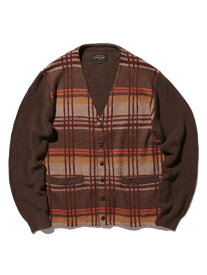 【SALE／60%OFF】BEAMS MEN BEAMS PLUS / ジャカード チェック カーディガン ビームス アウトレット トップス カーディガン ネイビー ブラウン【送料無料】