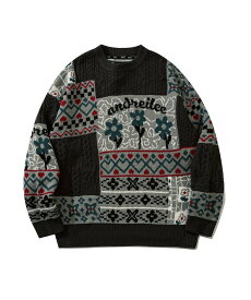 【SALE／20%OFF】HOOK HOOK/(U)パッチワーク模様ニット風スウェット アイモハ トップス スウェット・トレーナー ベージュ ブルー ブラック【送料無料】