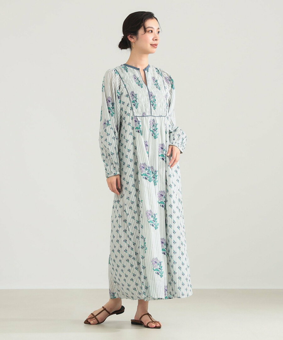 【SALE/30%OFF】Demi-Luxe BEAMS 【7/16 新規値下げ】ne Quittez pas / コットンジャカード リリープリント シャーリング ワンピース 26SS デミルクス ビームス ワンピース・ドレス その他のワンピース・ドレス グリーン【送料無料】