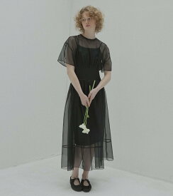 【SALE／60%OFF】LE CIEL BLEU シアーギャザードウエストドレス / Sheer Gathered Waist Dress ルシェルブルー ワンピース・ドレス ワンピース ブラック【送料無料】