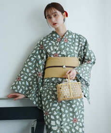 utatane utatane 高級変わり織 浴衣3点セット グリーンの広がる菊 作り帯セット ウタタネ 着物・浴衣・和装小物 浴衣 グリーン【送料無料】