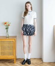 配色ラインワンポイント刺繍ニットトップス
