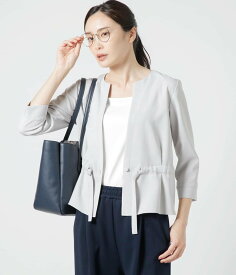 NEWYORKER WOMEN L-SIZE 【L】ポリエステル変形バスケット ジャケット見えドロストブラウス ニューヨーカー エルサイズ トップス シャツ・ブラウス グレー ホワイト ネイビー【送料無料】