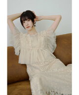 niana 【低身長用サイズあり】チュールフリルペプラムブラウスセットドレス 2点セット ビーフラット ワン…