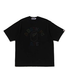 A BATHING APE (M)RHINESTONE COLLEGE RELAXED FIT TEE M ア ベイシング エイプ トップス カットソー・Tシャツ グレー ブラック【送料無料】