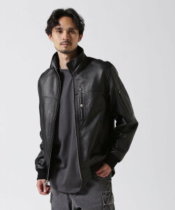 AVIREX STAND LEATHER MA-1 MOD JACKET / X^h U[ MA-1 ABbNX WPbgEAE^[ C_[XWPbg O[ ubNyz