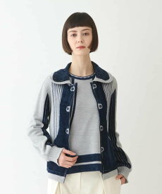 【SALE／50%OFF】HIROKO BIS フェザーヤーンジャカードニットカーディガン ヒロコ ビス トップス カーディガン ブルー ブラック【送料無料】