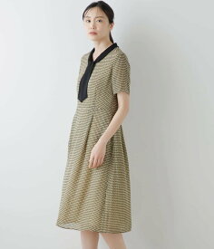 【SALE／30%OFF】NEWYORKER WOMEN スクエアリングプリント 半袖ボウタイワンピース ニューヨーカー ワンピース・ドレス ワンピース ホワイト ブルー【送料無料】