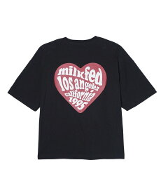 MILKFED. HEART LOGO WIDE S/S TEE MILKFED. ミルクフェド トップス カットソー・Tシャツ ブラック ブルー ピンク ホワイト【送料無料】