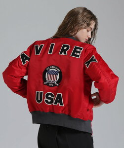 AVIREX sWOMAN/50th AnniversarytMA-1 SIGNATURE BIG LOGO/MA-1 VOl`[rbOS ABbNX WPbgEAE^[ u]EWp[ ubN bhyz