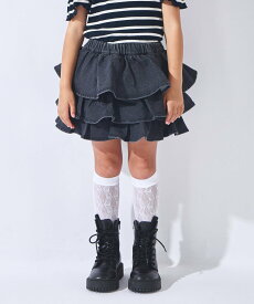 【SALE／11%OFF】ever closet デニム フリル キュロット 短パン ズボン スカート 春服 女の子 子供 子供服 エバークローゼット パンツ キュロット ブルー ブラック