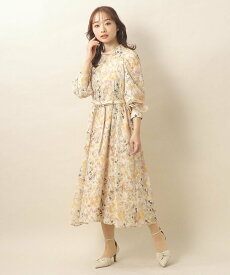 【SALE／50%OFF】index ≪美人百花掲載≫ 水彩フラワータックワンピース【イージーケア/洗濯機洗い可】 インデックス ワンピース・ドレス その他のワンピース・ドレス オレンジ ブルー【送料無料】