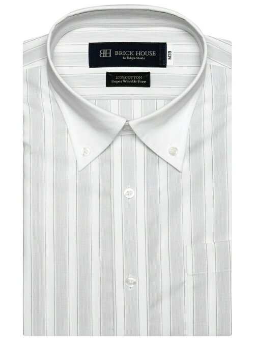 Tokyo Shirts M 形態安定 ノーアイロン 半袖ワイシャツ クレリック ボタンダウン 白 グレーストライプ Rakuten Fashion 楽天ファッション 旧楽天ブランドアベニュー Be5494