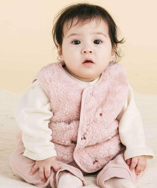 SLAP SLIP BABY 【お揃い】総柄刺しゅうもこもこボアリバーシブルベストベビー(70~80cm) ベベ オンライン ストア マタニティウェア・ベビー用品 ベビートップス ホワイト ピンク