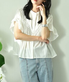【SALE／50%OFF】INTERPLANET V切替タックデシンブラウス インタープラネット トップス シャツ・ブラウス ブラック ブルー ホワイト【送料無料】