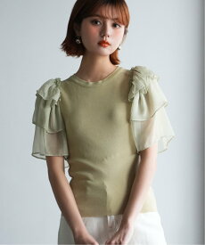 【SALE／50%OFF】SAISON DE PAPILLON シフォンスリーブドッキングプルオーバー セゾン・ド・パピヨン トップス ニット グリーン ブラック ブルー