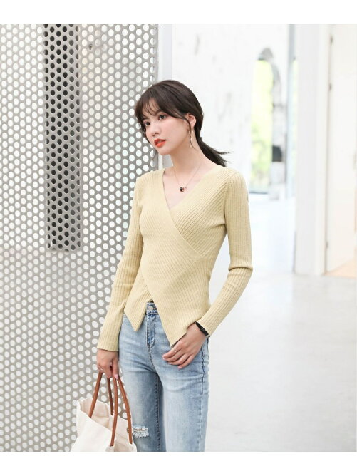 Saison De Papillon Saison De Papillon ウール混カシュクールリブニットトップス Rakuten Fashion 楽天ファッション 旧楽天ブランドアベニュー V