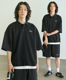 The unormwind 刺繍オーバーサイズ鹿の子ポンチポロシャツ&ナイロンショーツ&ソックス カジュアル トップス ポロシャツ ホワイト ブラック ネイビー【送料無料】