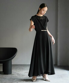 【SALE／30%OFF】GIRL パールベルト付きカシュクール風レース切替ロングフレア 結婚式パーティードレス リバーフィールド アンド コー ワンピース・ドレス ドレス ベージュ ブラック ブラウン【送料無料】