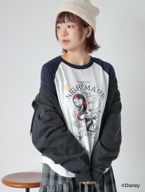 ehka sopo 【Disney】ナイトメアービフォアクリスマス/ラグランTシャツ エヘカソポ トップス カットソー・Tシャツ グレー ベージュ ホワイト【送料無料】