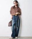 綿100%ワイドルーズデニムパンツ<大きいサイズ有>シックスタイル