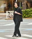 速乾素材 リラックスフィット バンドカラーシャツ ショートスリーブ リネン風
