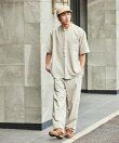 速乾素材 リラックスフィット バンドカラーシャツ ショートスリーブ リネン風