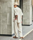 速乾素材 リラックスフィット バンドカラーシャツ ショートスリーブ リネン風
