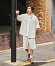 速乾素材 リラックスフィット バンドカラーシャツ ショートスリーブ リネン風