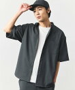 速乾素材 リラックスフィット バンドカラーシャツ ショートスリーブ リネン風