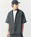 速乾素材 リラックスフィット バンドカラーシャツ ショートスリーブ リネン風