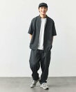 速乾素材 リラックスフィット バンドカラーシャツ ショートスリーブ リネン風