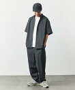 速乾素材 リラックスフィット バンドカラーシャツ ショートスリーブ リネン風