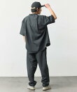 速乾素材 リラックスフィット バンドカラーシャツ ショートスリーブ リネン風