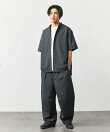 速乾素材 リラックスフィット バンドカラーシャツ ショートスリーブ リネン風