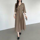 【SALE／35%OFF】COCOMOMO シャツワンピース ロングワンピース 体型カバー ロング ワンピース レディース ココモモ ワンピース・ドレス シャツワンピース グレー ブラック グリーン【送料無料】