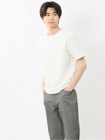 【SALE／50%OFF】TAKA-Q ピンタックボーダー クルーネック半袖Tシャツ タカキュー トップス カットソー・Tシャツ ホワイト グレー ブルー