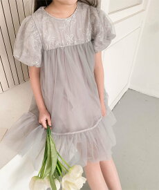 【SALE／10%OFF】aimoha KIDS 【aimoha-KIDS-】キッズ チュールパフスリーブドレス アイモハ ワンピース・ドレス ワンピース ピンク ベージュ グレー【送料無料】