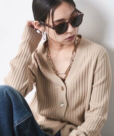 CHIC STYLE 綿100%ワイドリブVネックニットカーディガン＜大きいサイズ有＞シックスタイル シックスタイル トップス カーディガン グレー ベージュ【送料無料】
