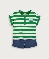 【SALE／50%OFF】moimoln 【セットアップ】クロコ&ボートボーダー柄フレンチスリーブTシャツ&パンツ モイ…